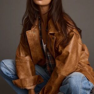 12th Tribe London Calling Cognac Oversized Faux Leather Jacket